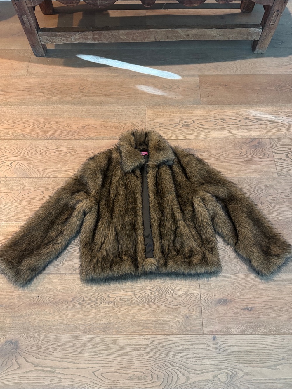 Edikted Mob Wife Faux Fur Jacket in Brown XS